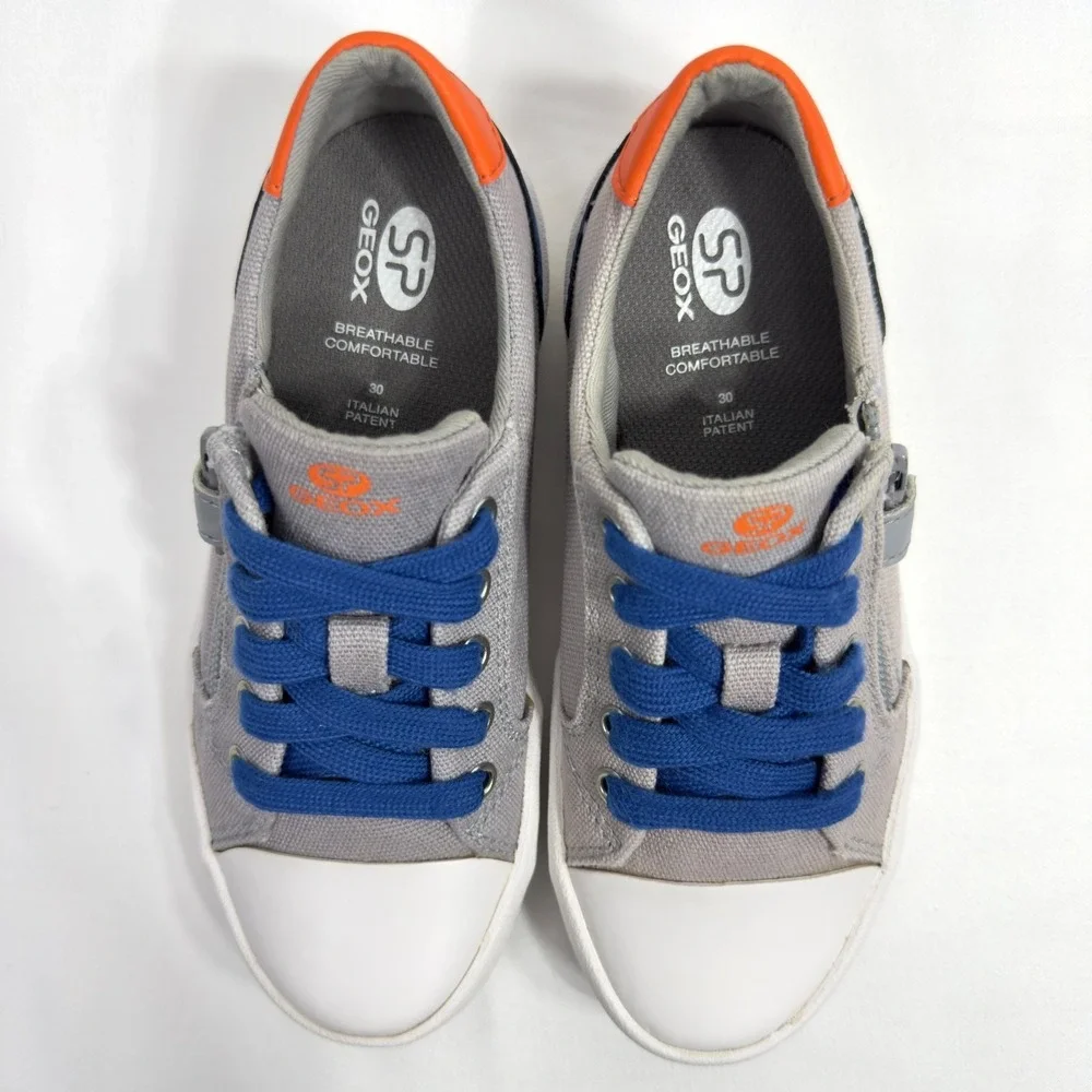 Geox Boy's Gisli Canvas Sneaker Lace‎ up/Zipper-Strap Gray Blue US 12/ EUR 30